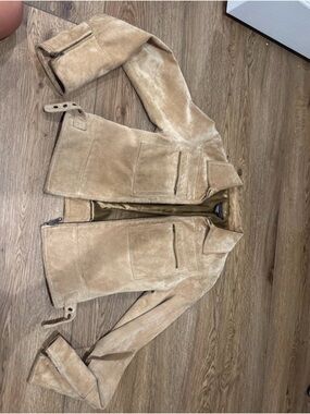 Suede Bomber Jacket in Light Tan